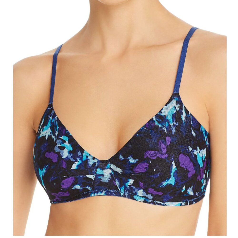On Gossamer Next To Nothing Navy Blue Floral Bralette, Size Medium, Wind Blosson